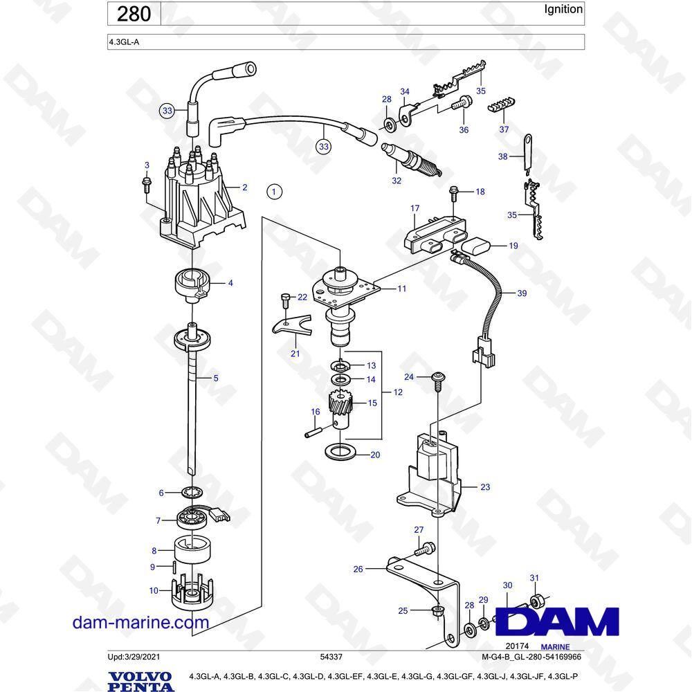 Spare parts and exploded views for Volvo Penta 4.3L GL